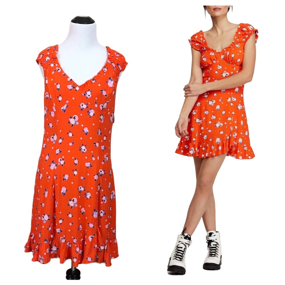 NWT Free People Like a Lady Print Minidress - Orange Combo - Medium